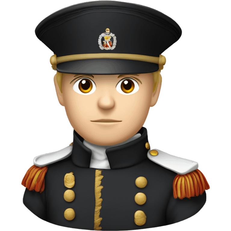 French soldier with white skin of Napoleon era in black cylinder hat and black Napoleon era uniform emoji