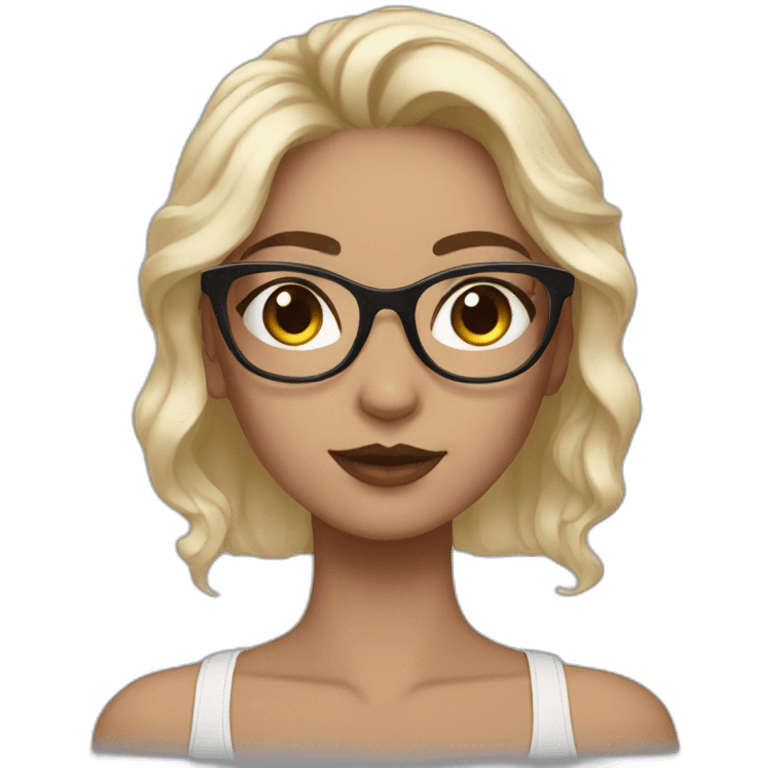 Brow girl with black wavy hair and translucent cat eye spec,  emoji