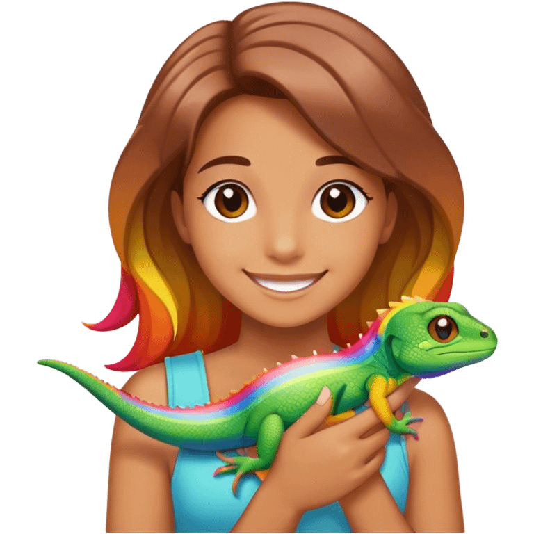 Happy Girl with rainbow Lizard emoji