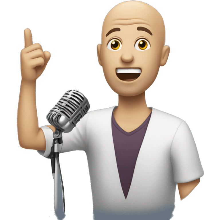 Bald man holding a microphone singing  emoji