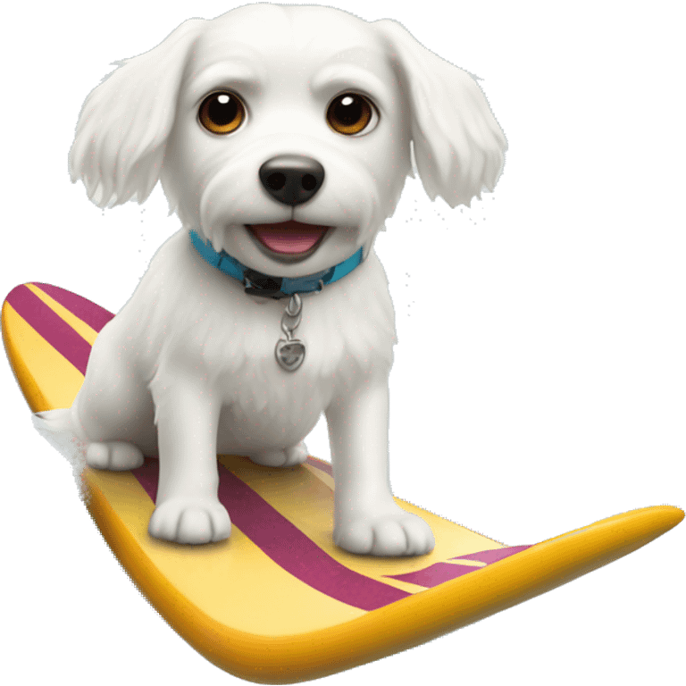 Little white dog on a surf board emoji