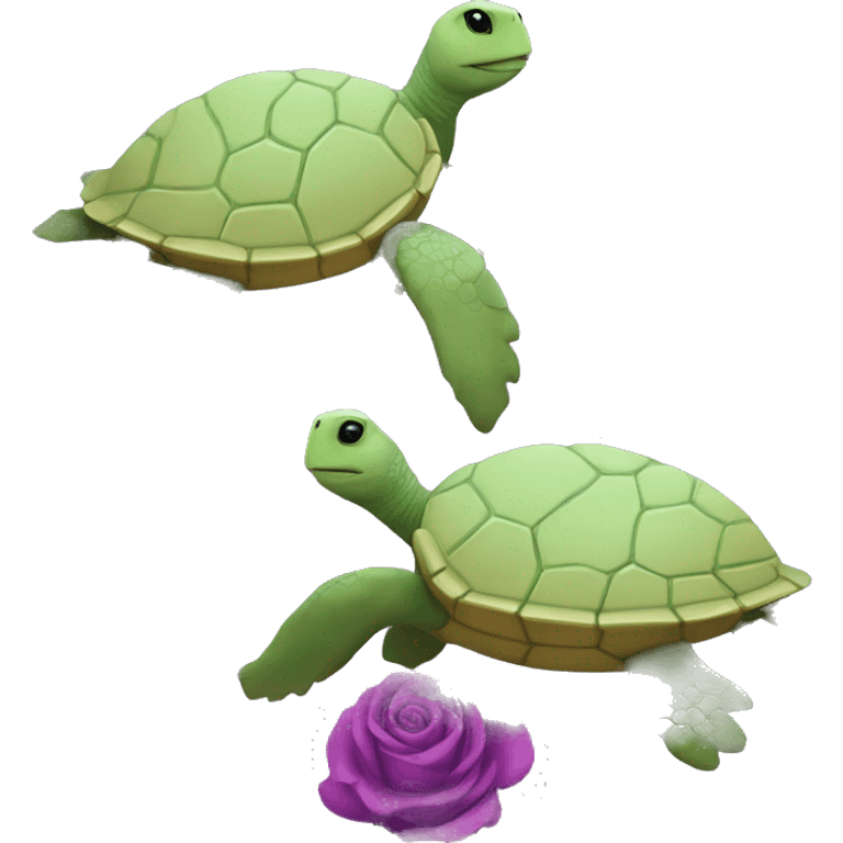 Sea turtles with purple roses  emoji