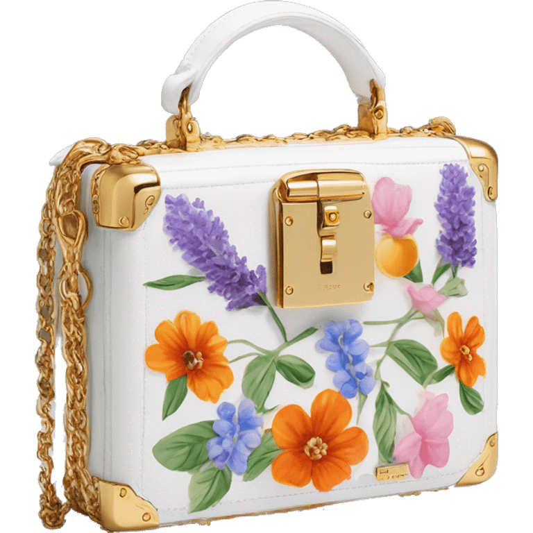 Dolce and Gabbana small white box bag with colourful lavender light blue light green orange pink red summer print and golden detais 2023 emoji