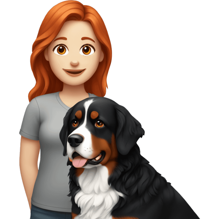 redhead girl with bernese mountain dog emoji