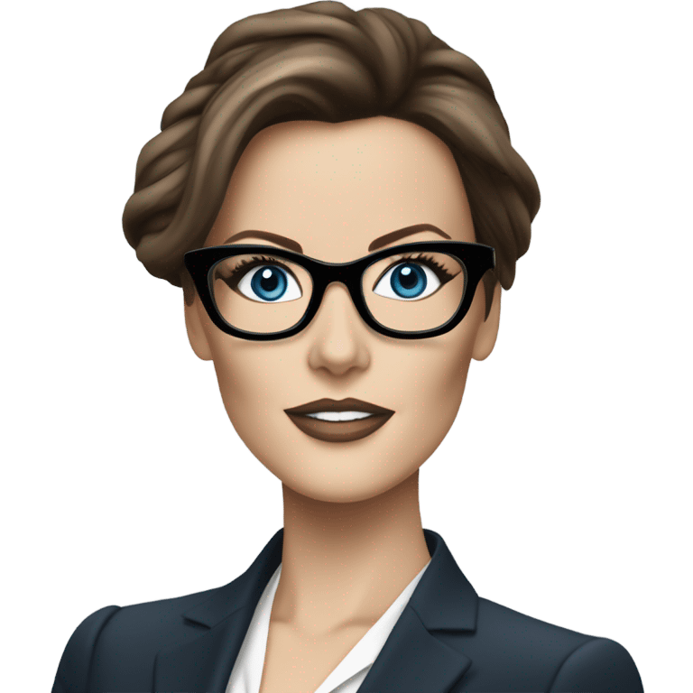 Realistic classy photo Kate Beckinsale blue eyes wearing glasses in a business meeting high fashion  emoji