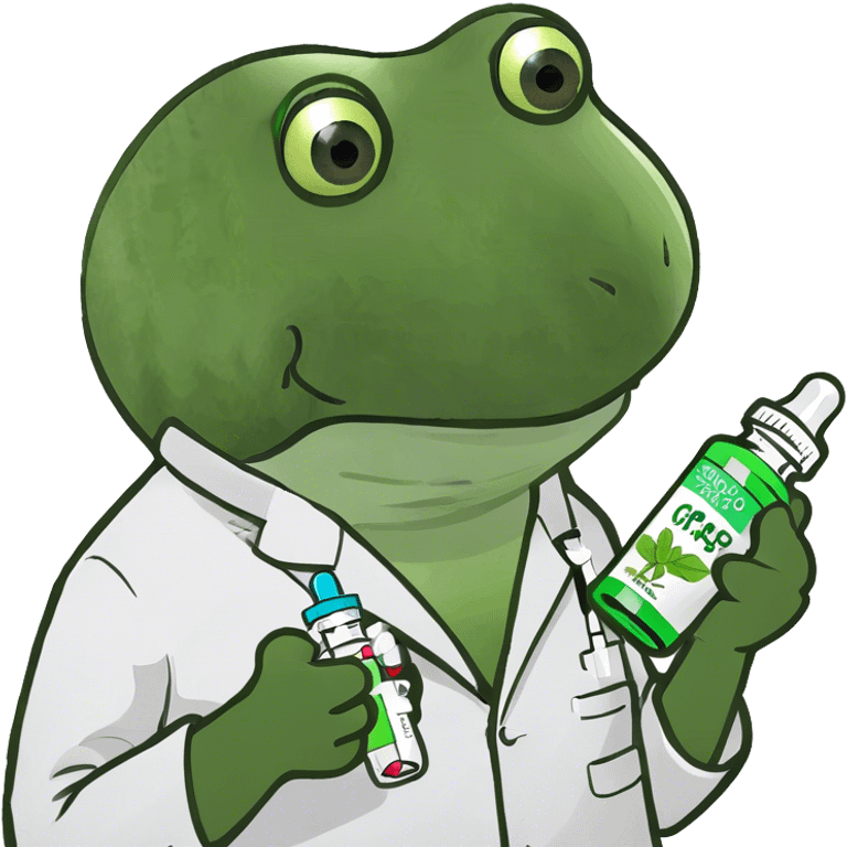 doctor holding a bottle of green and white medicine capsules emoji