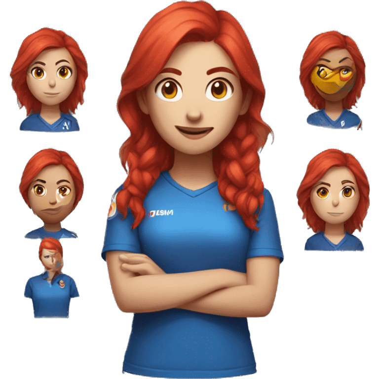 a female esports coach with red hair and blue shirt.  emoji