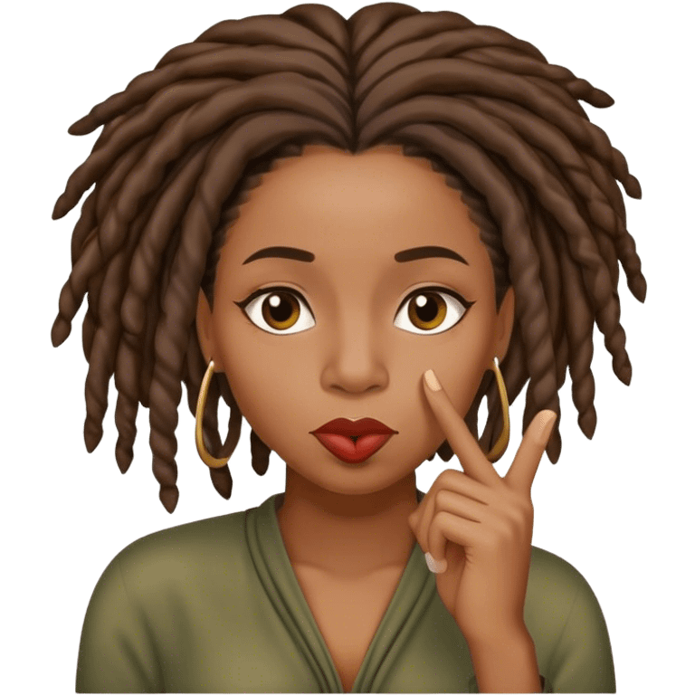 Black woman with locs shushing finger emoji