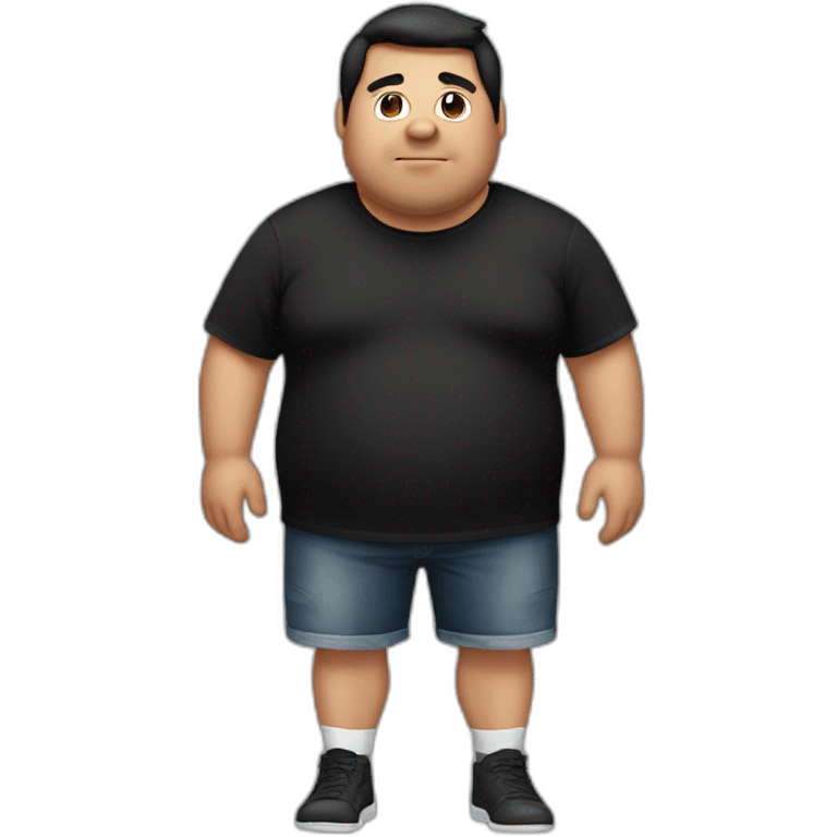 fat guy in a black T-shirt with black hair emoji