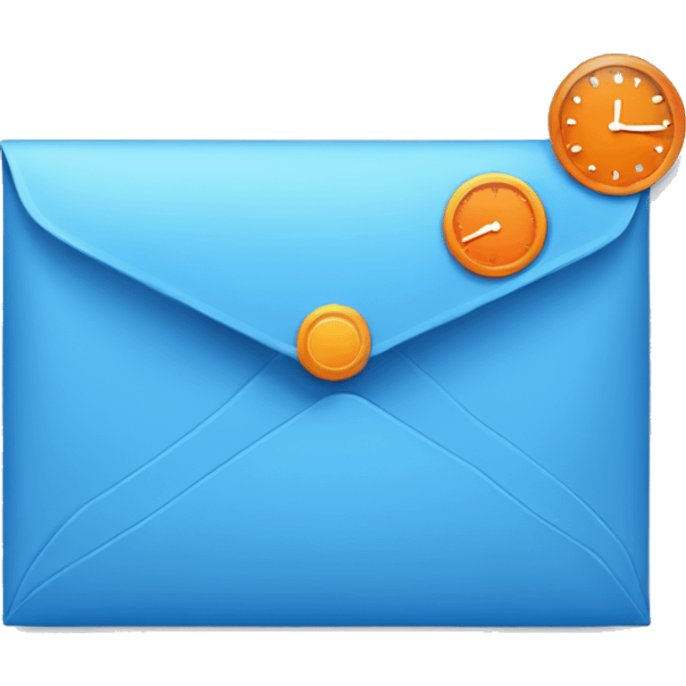 blue envelope with simple orenge clock face in the left corner emoji