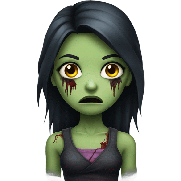 girl zombie with black long hair with teeth and serious face  emoji