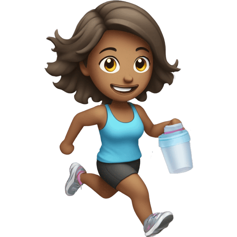 Girl running with gym bag and plastic cup  emoji