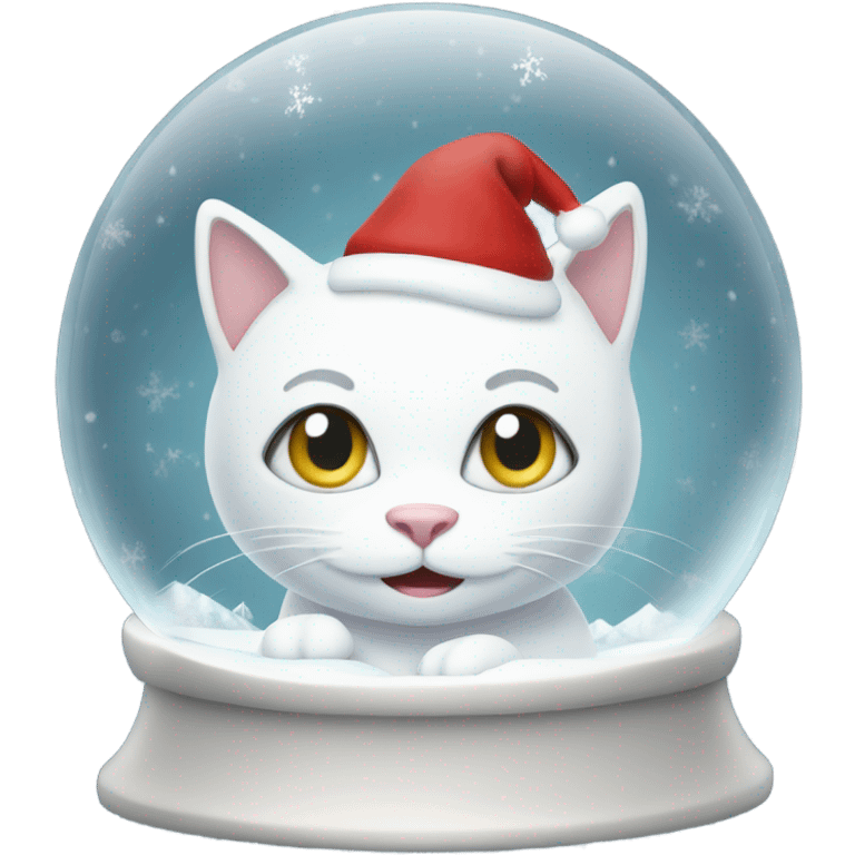 White cat in Christmas snowglobe emoji