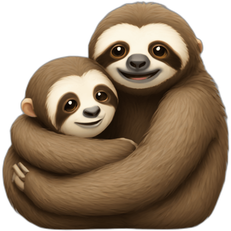 sloth and cute monkey hugging emoji