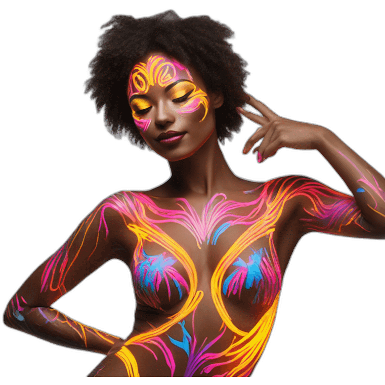 Sexy Neon sign art model dancer in tasteful body paint emoji