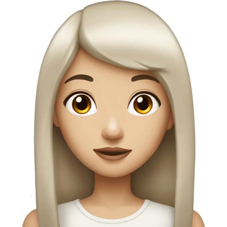 Emoji girl white skin, brown eyes, long black hair and bangs emoji