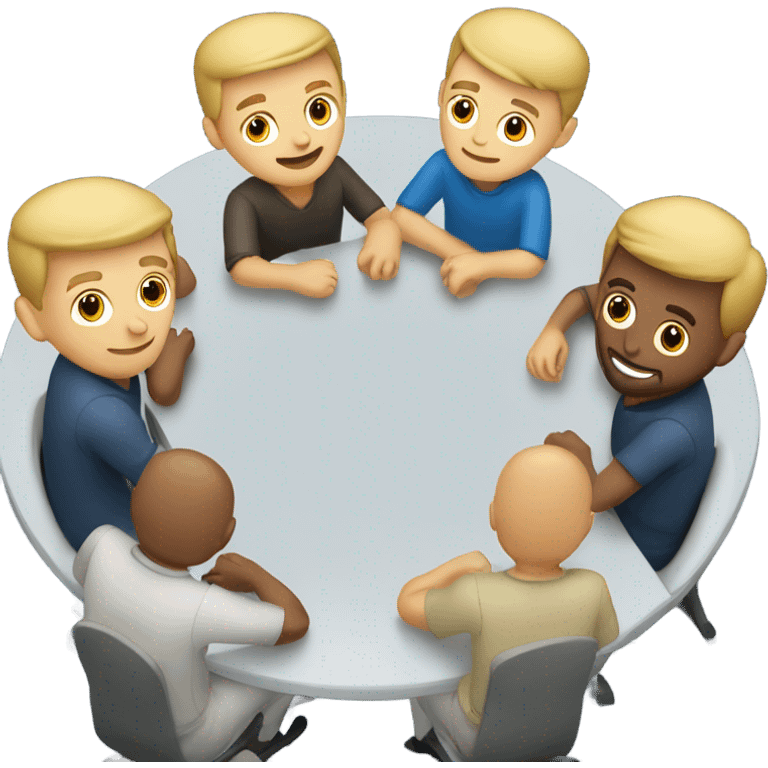 6 Caucasian men sitting at a round table emoji