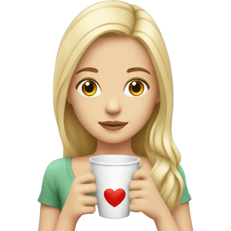 blonde girl with heart cup with cat emoji