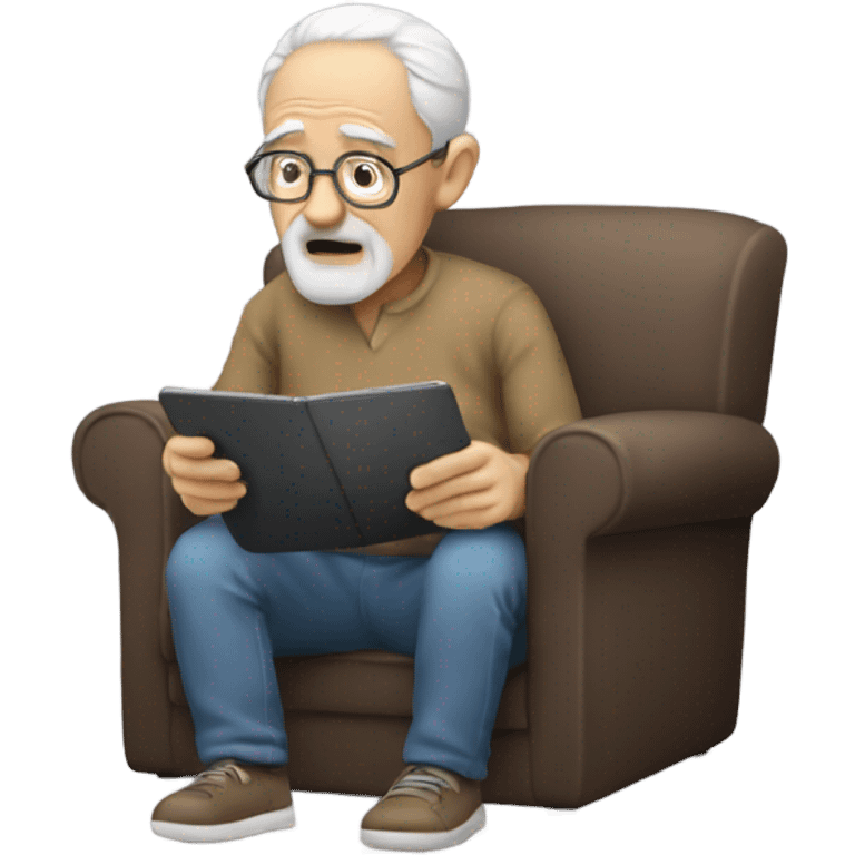 Lonely old man playing with iPad  emoji