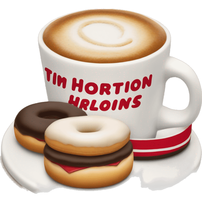 “Tim Hortons store with a red and white color scheme, featuring the classic Tim Hortons logo, a warm and welcoming design that represents a popular coffee and donut shop.” emoji