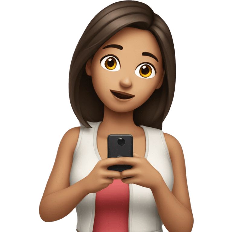 Brunette Girl taking selfie with her phone emoji