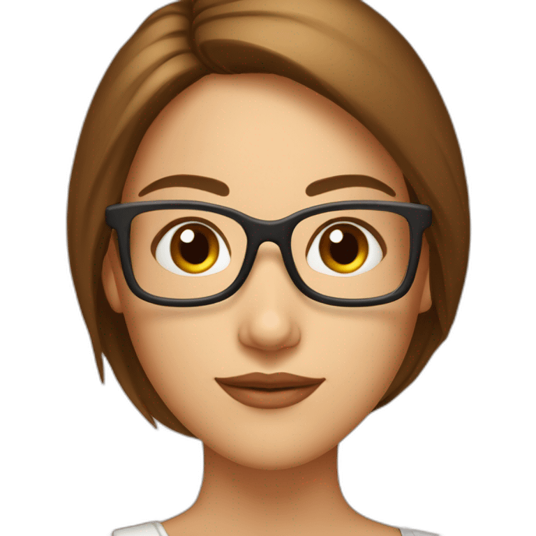 femme avec yeux marron cheveux lisses et chatin coupe carré tête ronde peau mate possèdent des lunettes  emoji