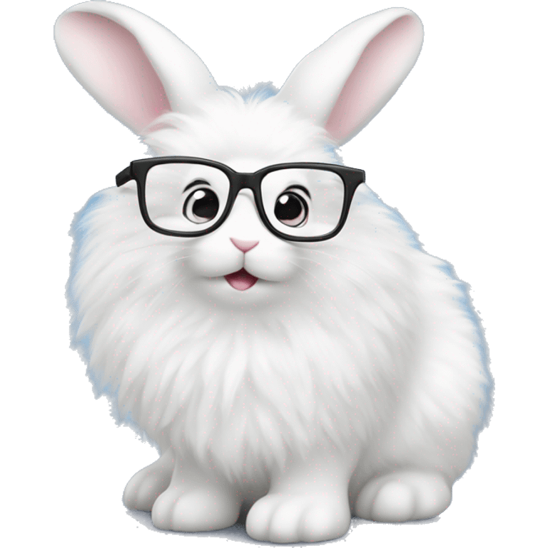 cute super fluffy white bunny with glasses emoji