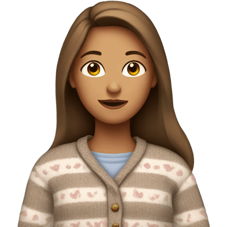  Lady with long brown hair in pajamas and a sweater  emoji