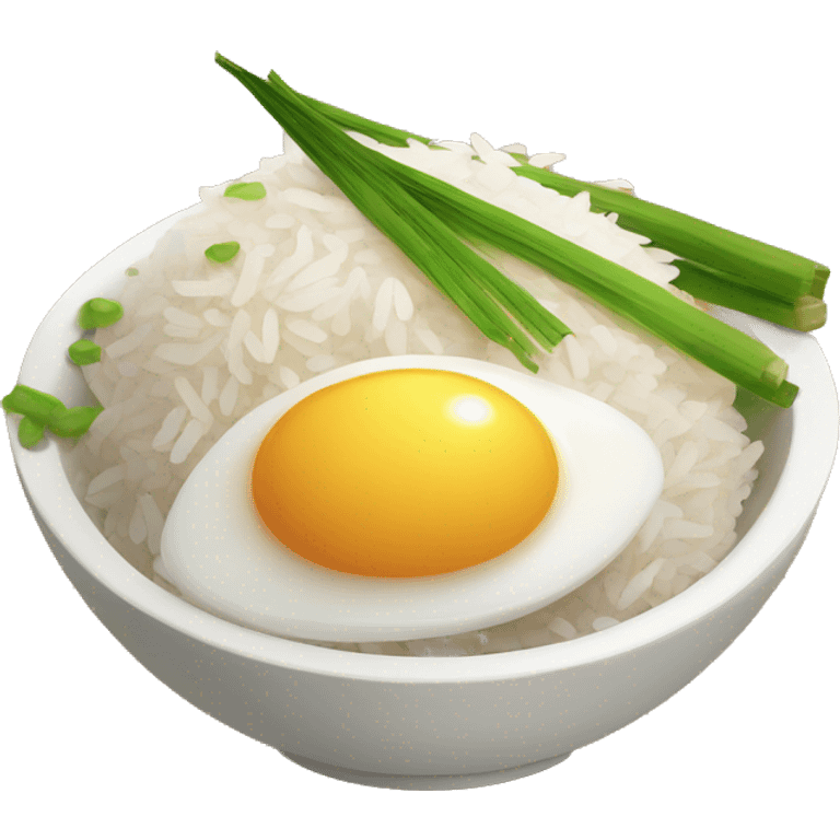 a bowl of rice with two eggs and two chicken emoji