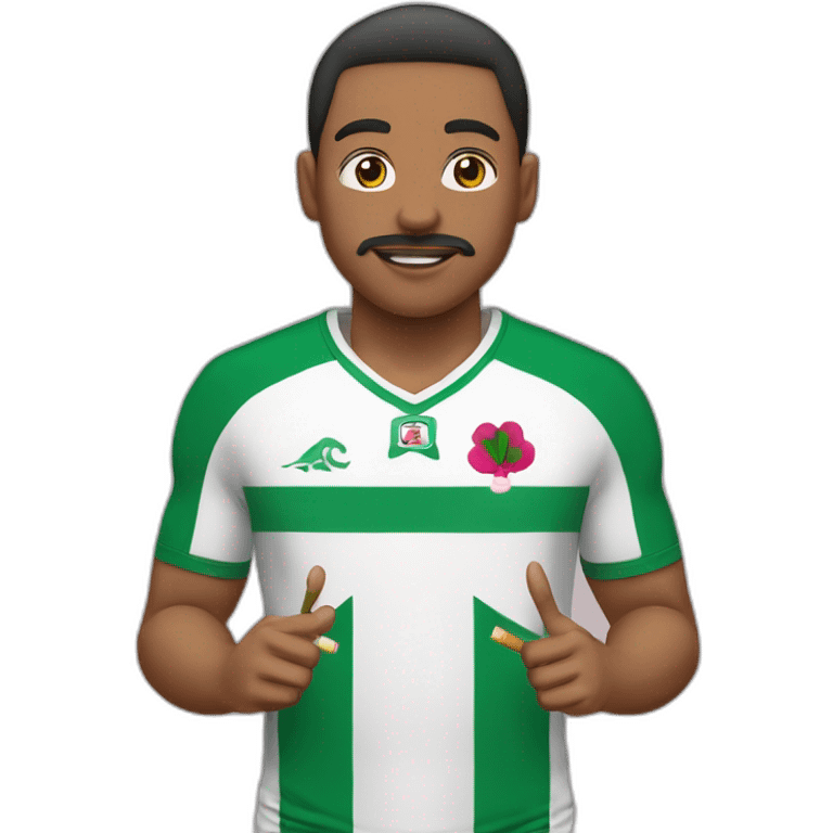 garcon avec un maillot de l'algerie rose et une cigarette eloectonique emoji