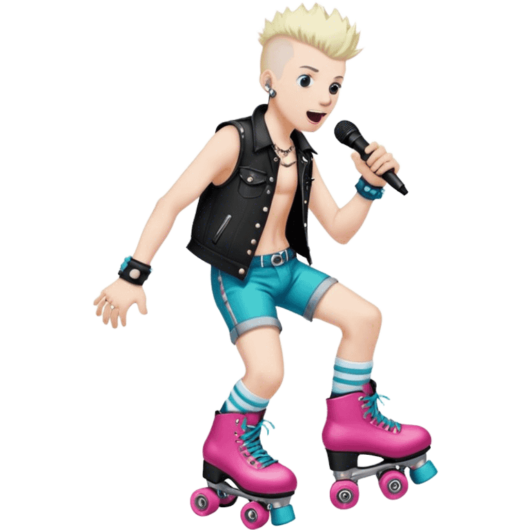 Punk Guy singing in microphone while wearing roller skates  emoji