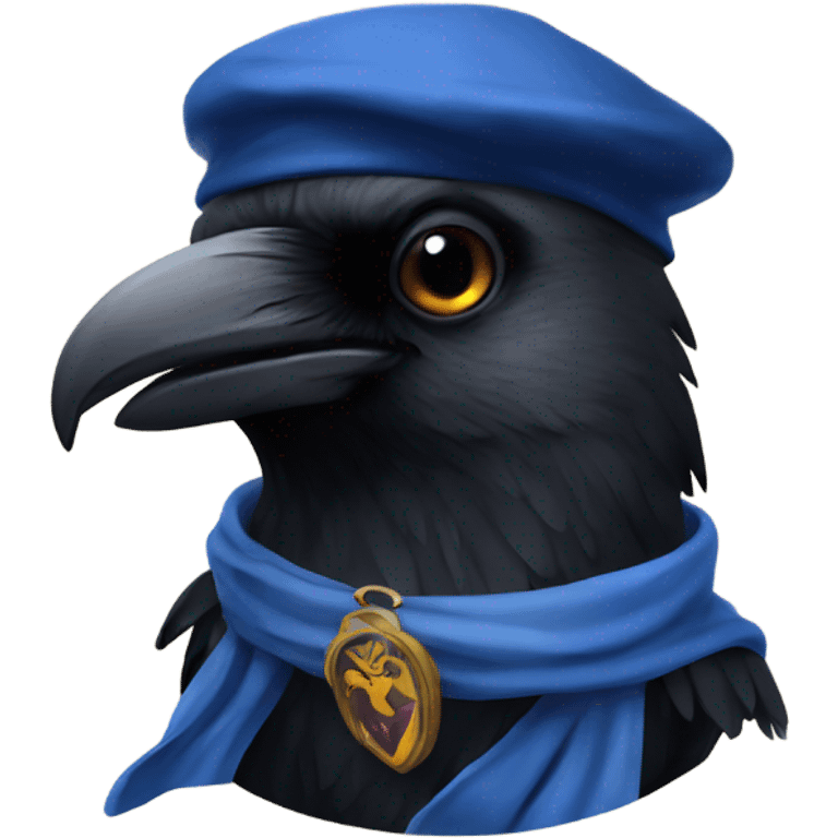 Raven with Ravenclaw scarf and hat Hogwarts emoji