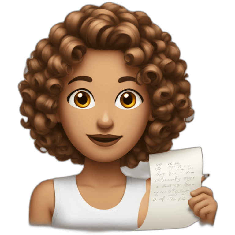 Attractive brown curl hair writing down a note emoji