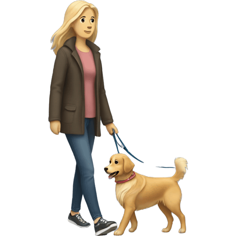 White woman walking a golden retriever emoji