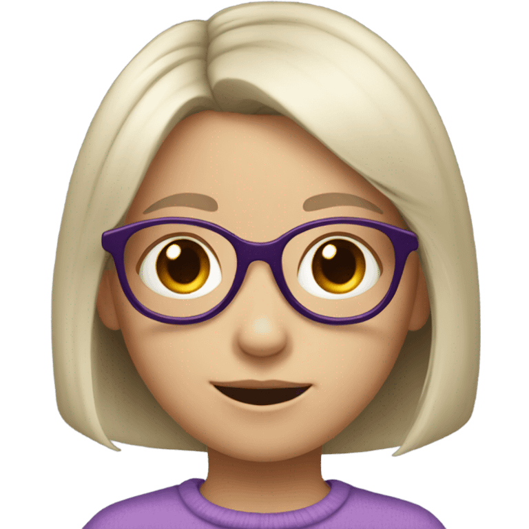 extra pale little girl in purple glasses and dark hair emoji