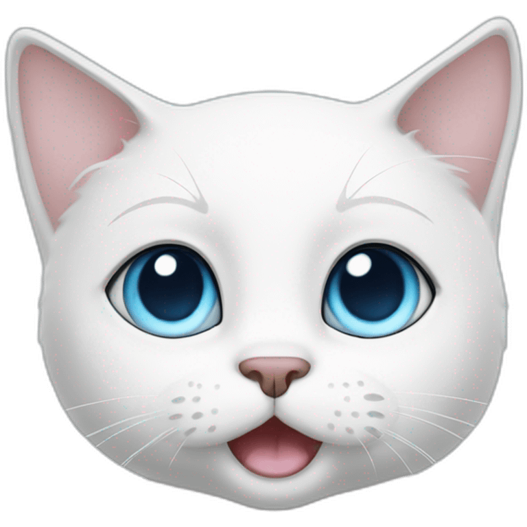 cartoon white cat, with one big blue birthmark on the right eye and on the ear emoji