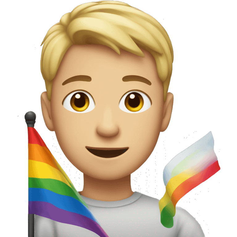 Short hair boy in front a LGBT flag emoji