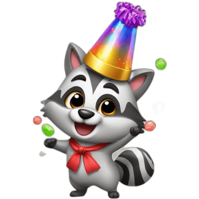 racooon celebrate with party poper emoji