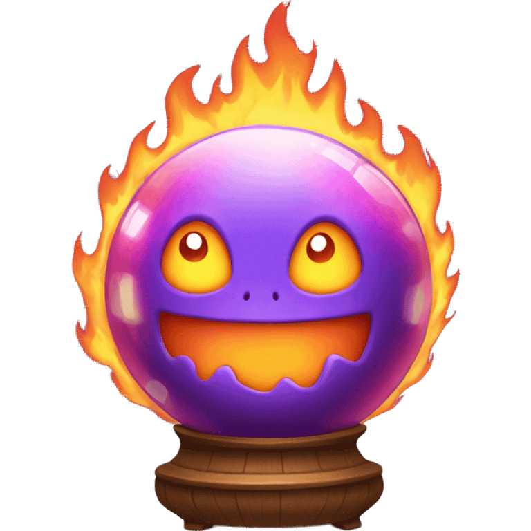 Kawaii colorful baby monster in a fire globe emoji