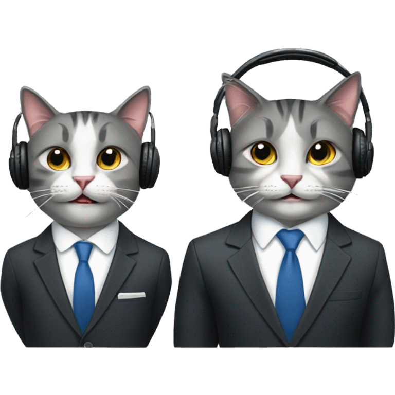 2 happy cats dressed in suits wearing headphones  emoji