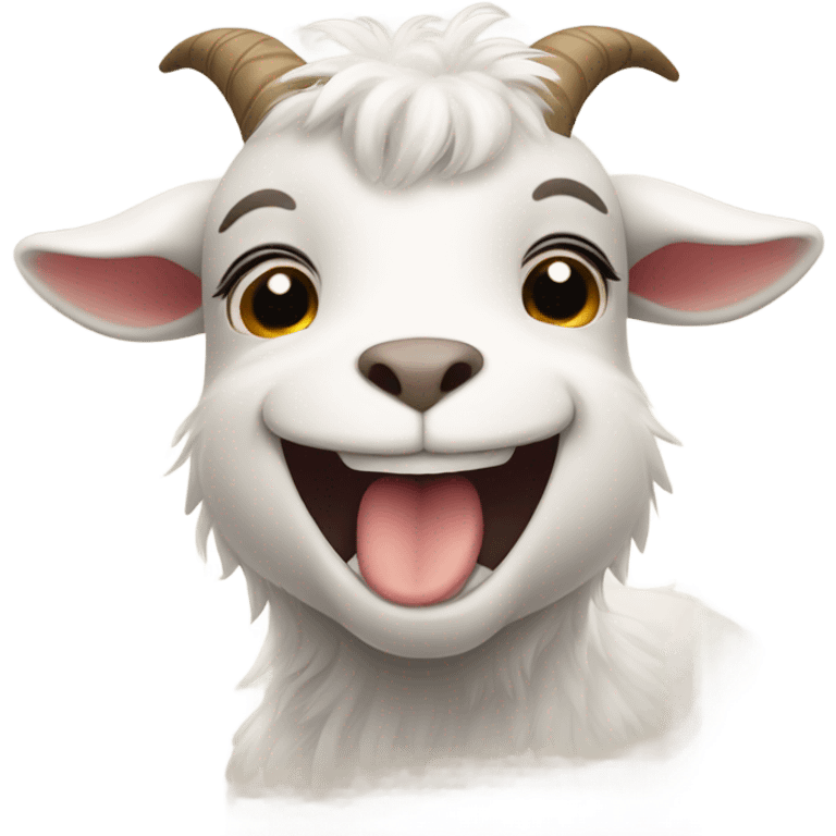 Cute fluffy goat grinning  emoji