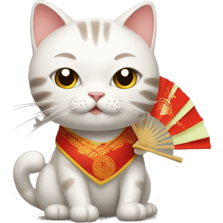 Cat with a chinese fan emoji