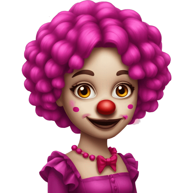 Pretty fuchsia clown girl long hair red nose emoji