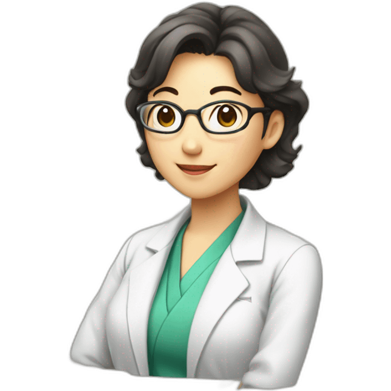 brunnete japanese scientist woman saying thank you emoji