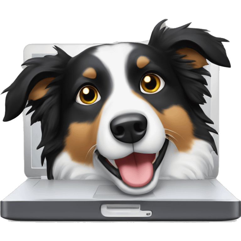 Border collie behind laptop emoji