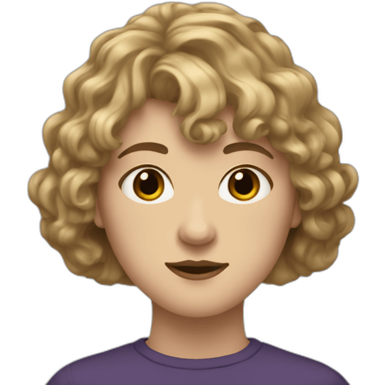 face of nonbinary white person with dark blonde wavy bob and straight bangs emoji