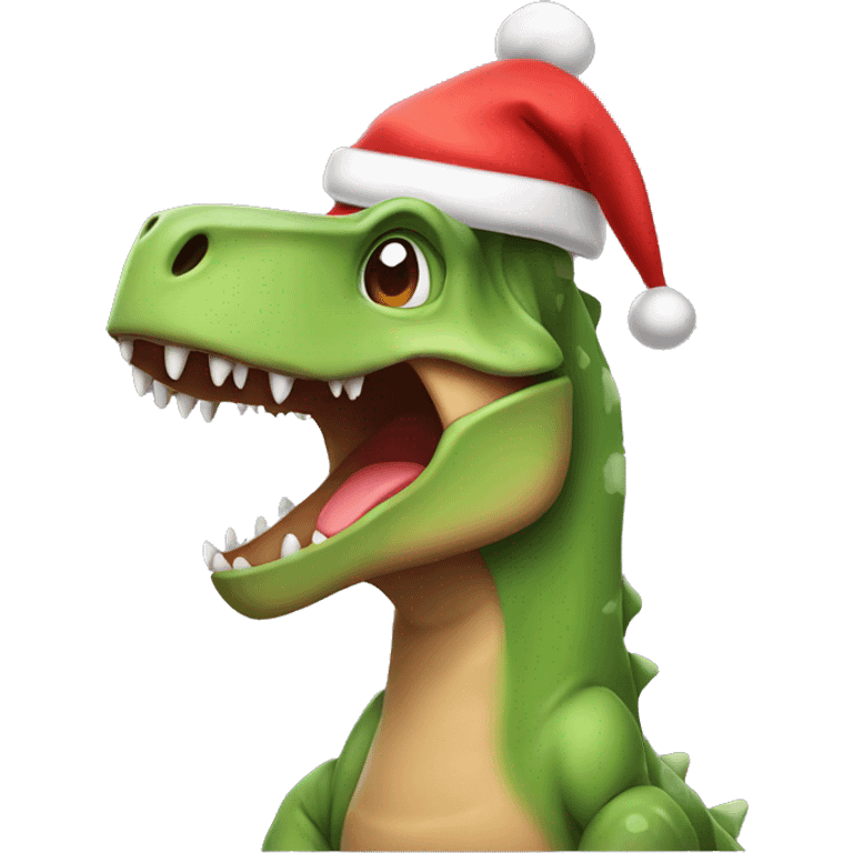 Dinosaur with Christmas hat emoji