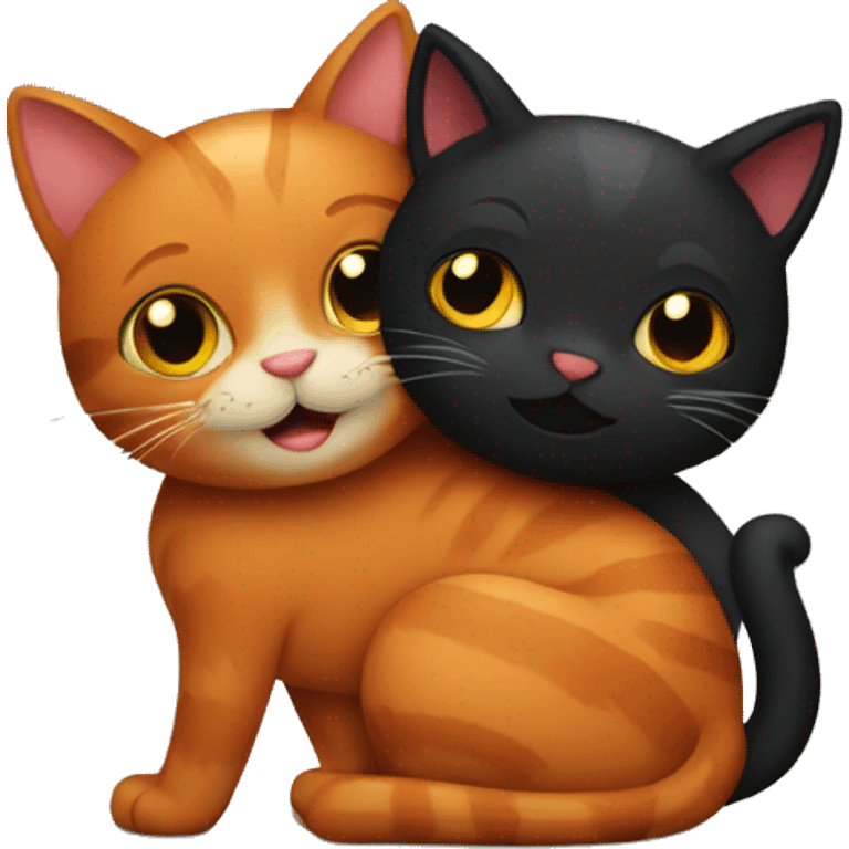 red cat and black cat hugging emoji