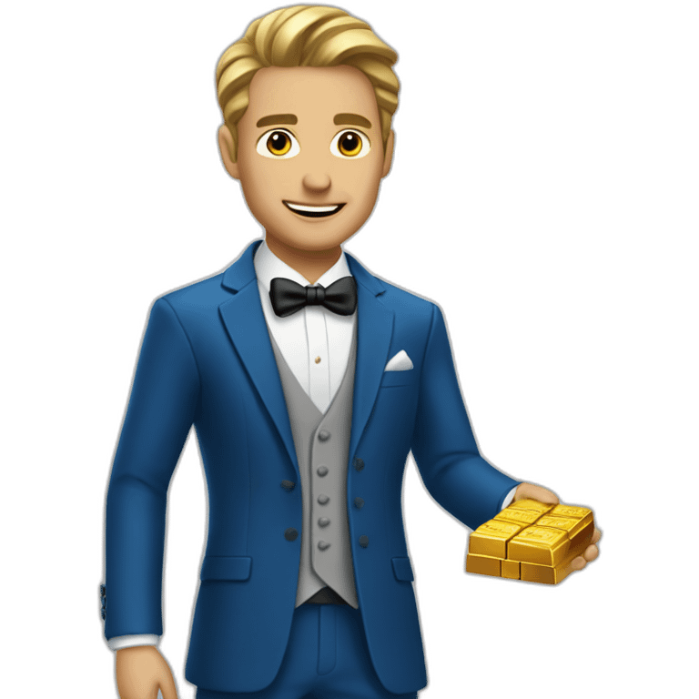 Posh-man-with-blue-suit-offering-goldbar emoji