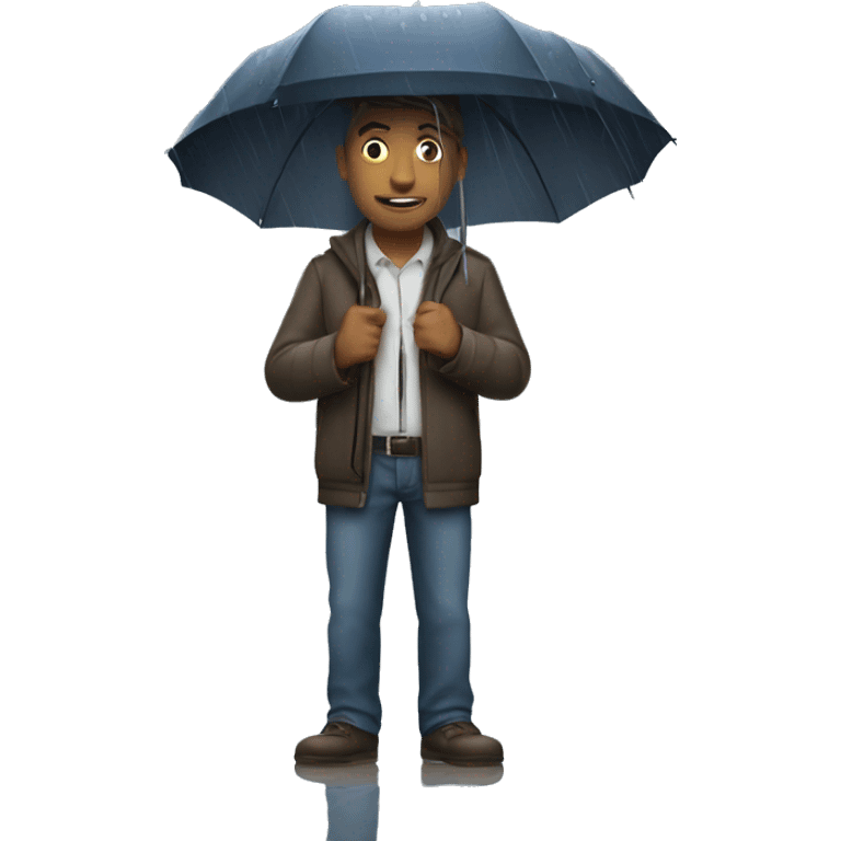 Guy standing against wall holding umbrella in rain  emoji